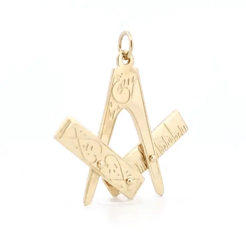 Mens 9ct Gold  Openning Closing Square & Compass Masonic Pendant - JMS004