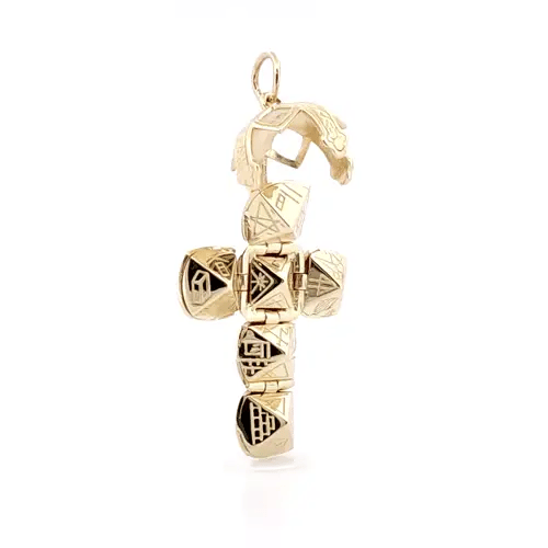Men's 9ct Gold  Foldable Fob Cross Masonic 13mm Orb Ball Pendant - JMS011