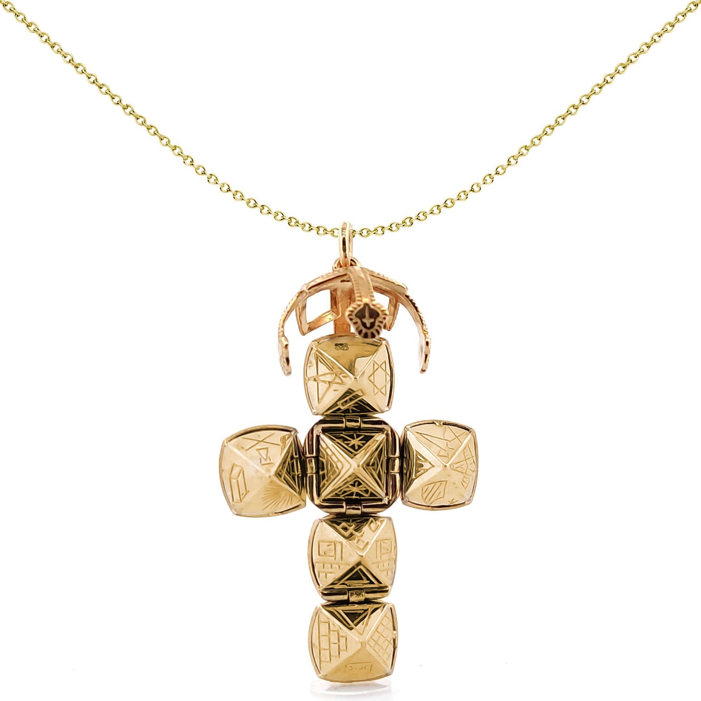 Men's 9ct Gold  Foldable Fob Cross Masonic 16mm Orb Ball Pendant - JMS012