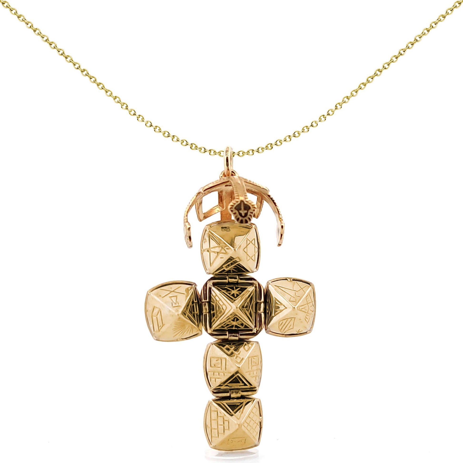 Men's 9ct Gold  Foldable Fob Cross Masonic 16mm Orb Ball Pendant - JMS012