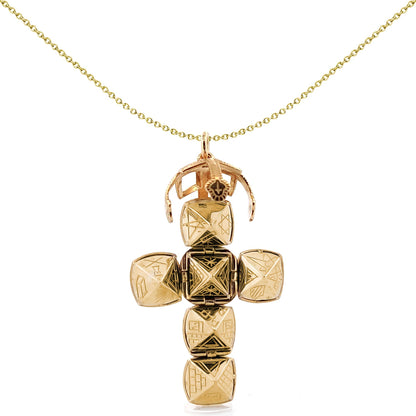 Men's 9ct Gold  Foldable Fob Cross Masonic 16mm Orb Ball Pendant - JMS012