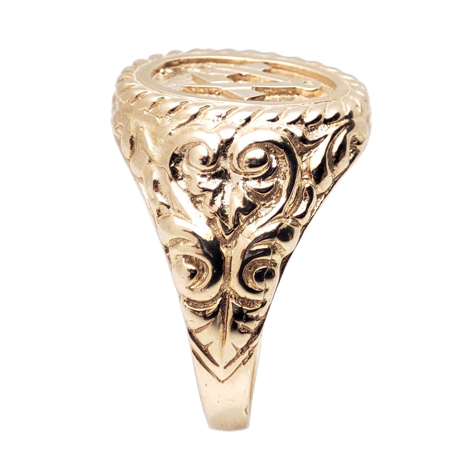 Mens Solid 9ct Gold  Rope Edge Carved Oval Masonic Ring - JMS014