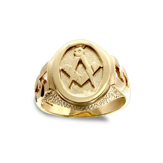 Mens Solid 9ct Gold  Curb Links Oval Masonic Ring - JMS015