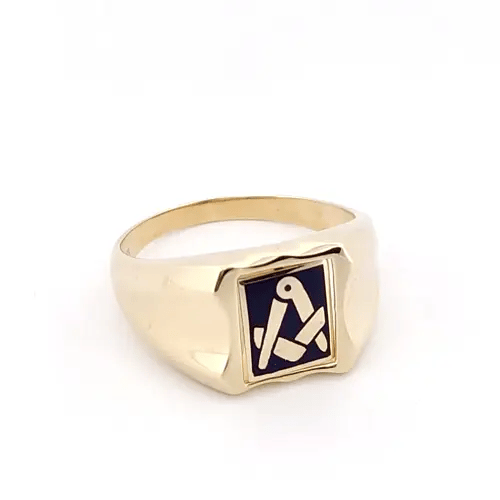 Mens 9ct Gold  Enamel Swivel Centre Rectangular Masonic Ring - JMS020