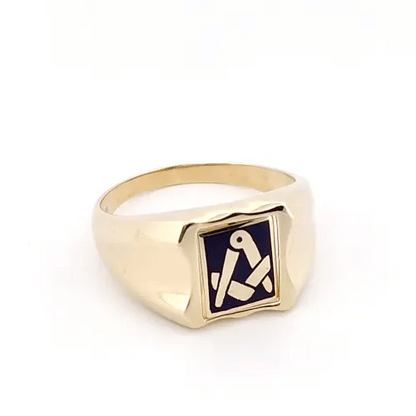 Mens 9ct Gold  Enamel Swivel Centre Rectangular Masonic Ring - JMS020