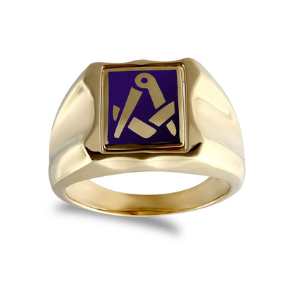 Mens 9ct Gold  Enamel Swivel Centre Rectangular Masonic Ring - JMS020