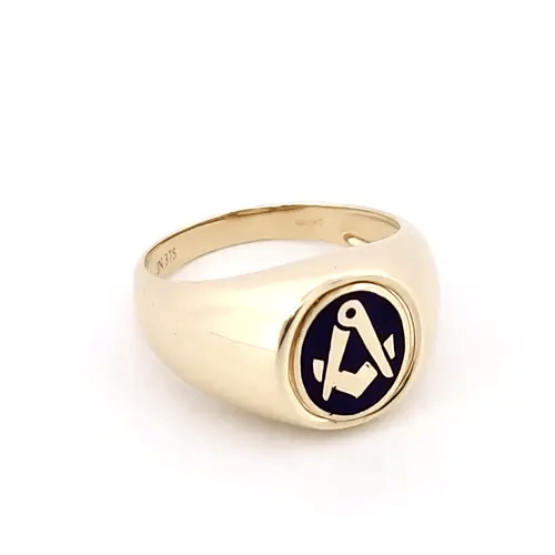 Mens 9ct Gold  Enamel Swivel Centre Oval Masonic Ring - JMS021