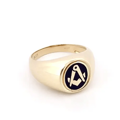 Mens 9ct Gold  Enamel Swivel Centre Oval Masonic Ring - JMS021