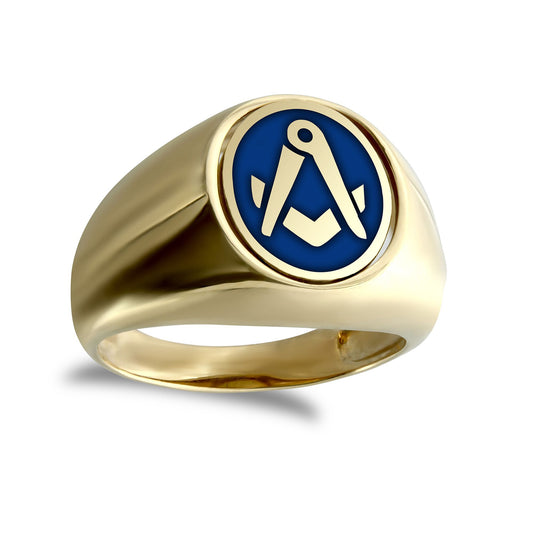 Mens 9ct Gold  Enamel Swivel Centre Oval Masonic Ring - JMS021