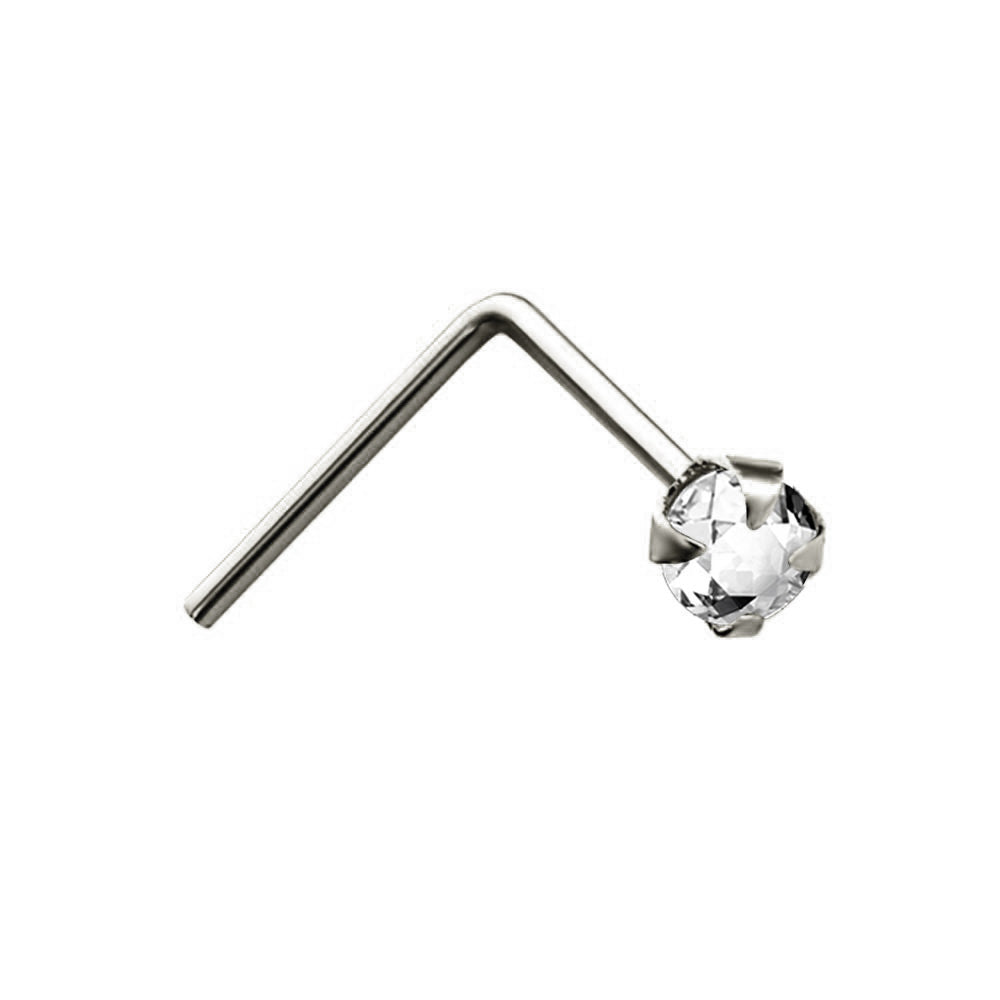 9ct Natural White Gold  Crystal Solitaire Claw Set Nose Stud 2mm - JNS0051