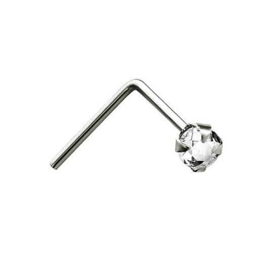 9ct Natural White Gold  Crystal Solitaire Claw Set Nose Stud 2mm - JNS0051