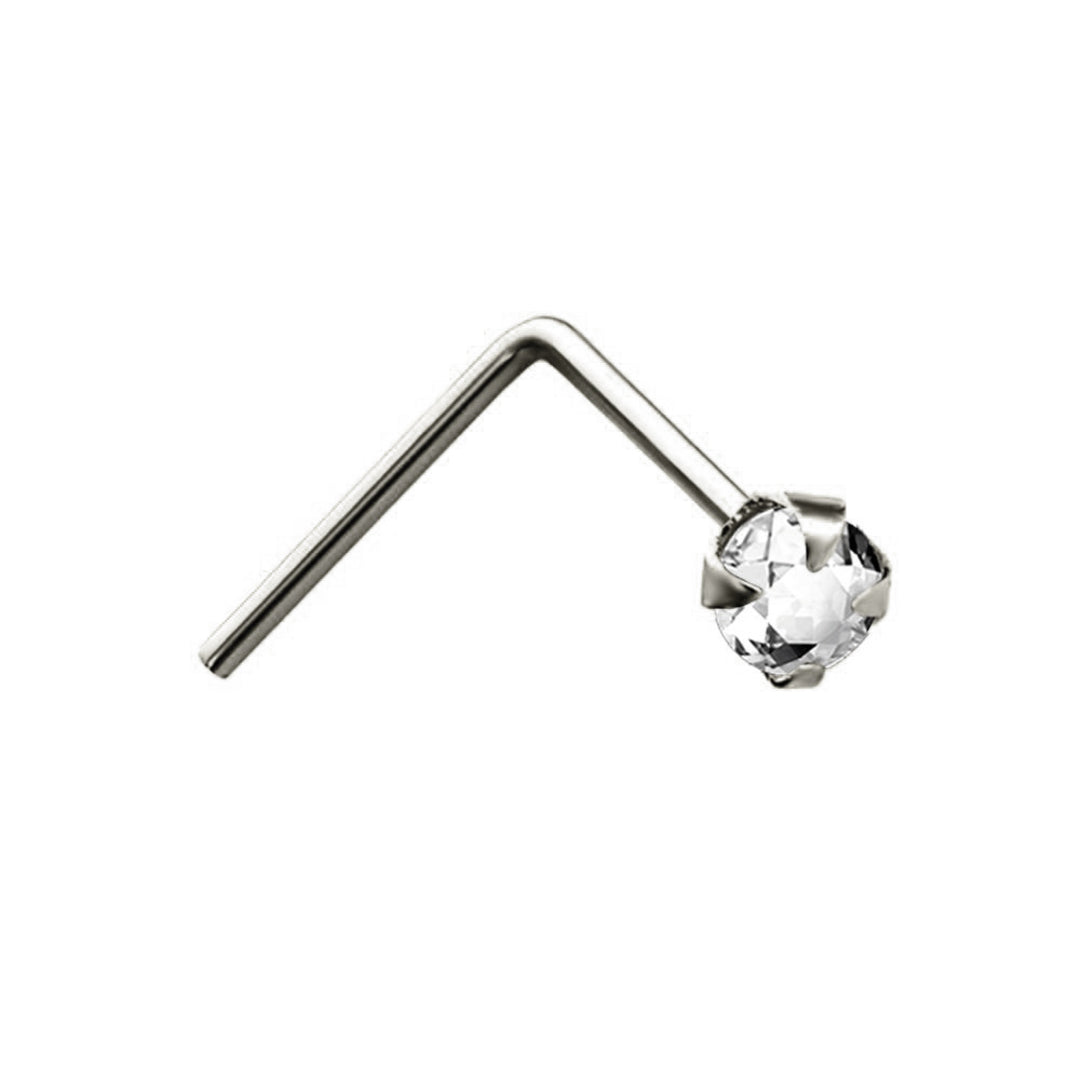 9ct Natural White Gold  Crystal Solitaire Claw Set Nose Stud 2mm - JNS0051