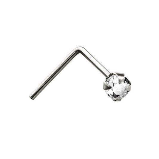 9ct Natural White Gold  Crystal Solitaire Claw Set Nose Stud 2mm - JNS0051
