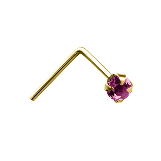 9ct Gold  Lilac Crystal Solitaire Claw Set Nose Stud 2mm - JNS055