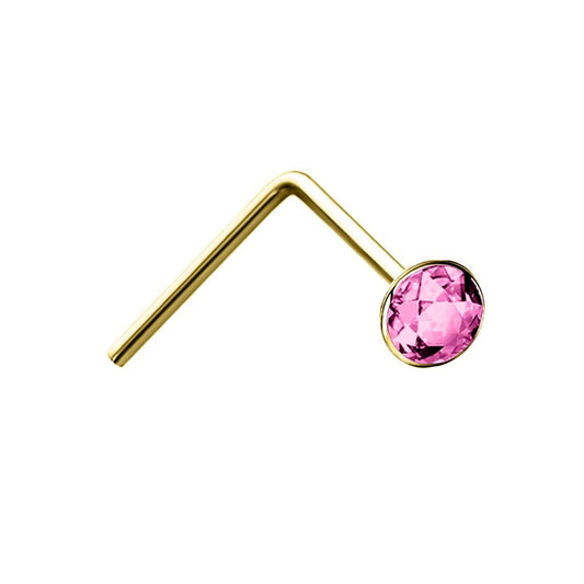 9ct Gold Pink Crystal Solitaire Nose Stud 2mm - JNS057