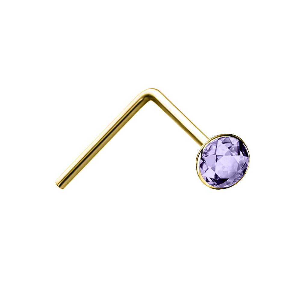 9ct Gold  Lilac Crystal Solitaire Nose Stud 2mm - JNS059