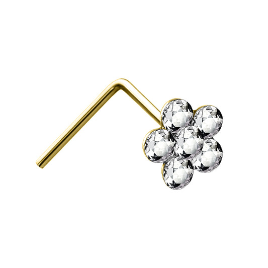 9ct Gold  Crystal Daisy Flower Nose Stud 4mm - JNS060