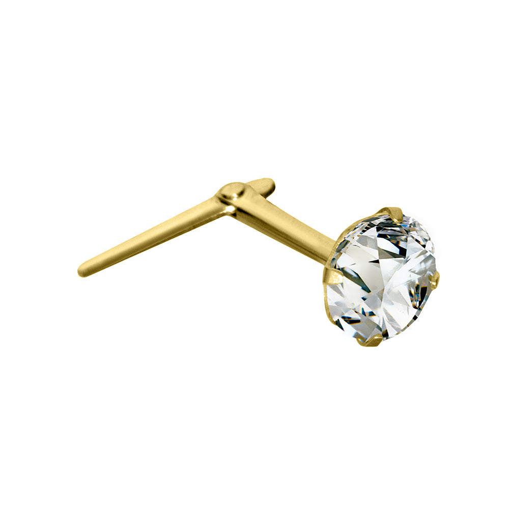 9ct Gold  Crystal Solitaire Claw Set Andralok Hinged Nose Stud 3mm - JNS065