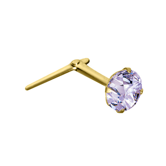 9ct Gold  Lilac Crystal Claw Set Andralok Hinged Nose Stud 3mm - JNS068