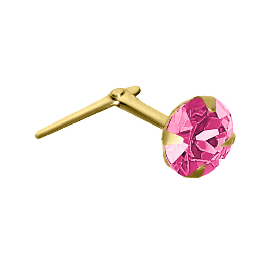 9ct Gold  Pink Crystal Claw Set Andralok Hinged Nose Stud 4mm - JNS069