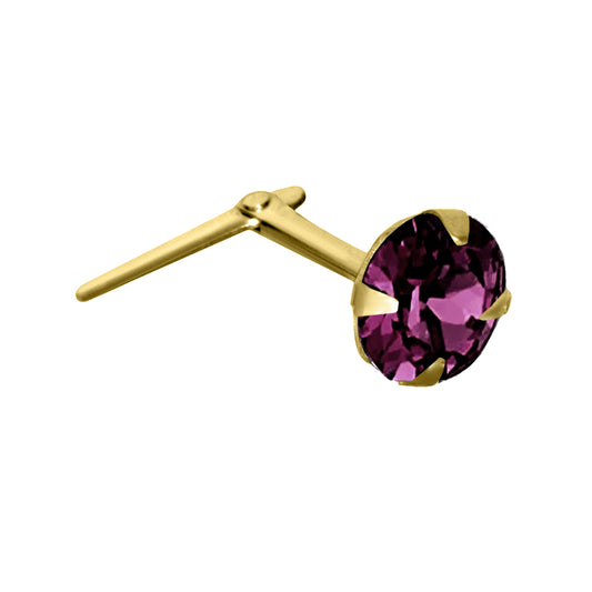 9ct Gold  Purple Crystal Claw Set Andralok Hinged Nose Stud 4mm - JNS070