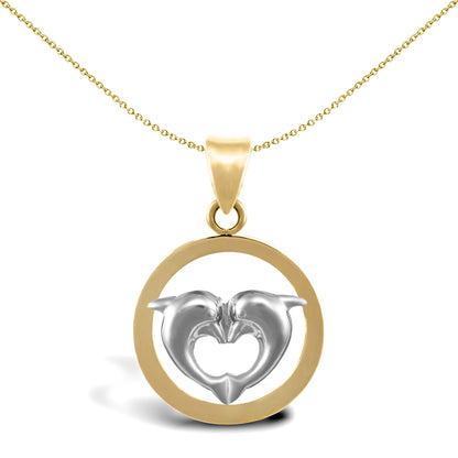 9ct 2-Colour Gold  Love Heart Dolphins Charm Pendant - JPC211