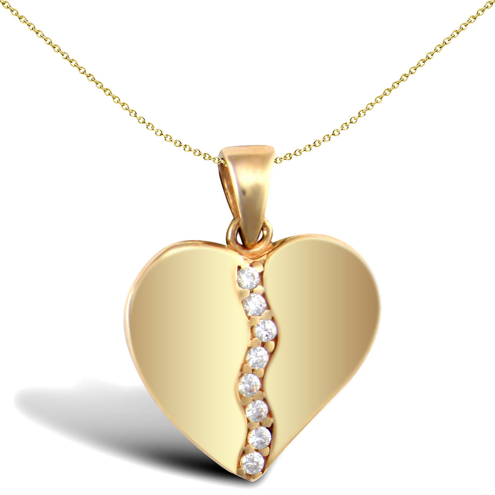 9ct Gold  CZ Half Love Heart Charm Pendant - JPC212