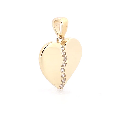 9ct Gold  CZ Half Love Heart Charm Pendant - JPC212