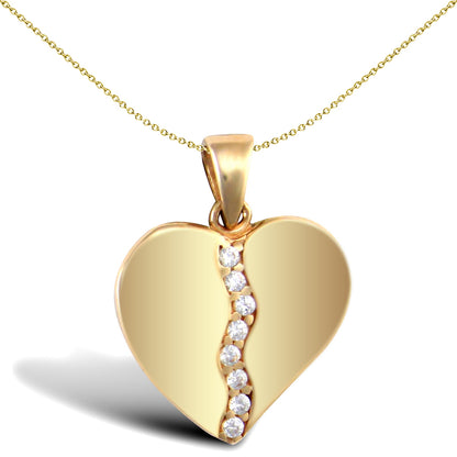 9ct Gold  CZ Half Love Heart Charm Pendant - JPC212