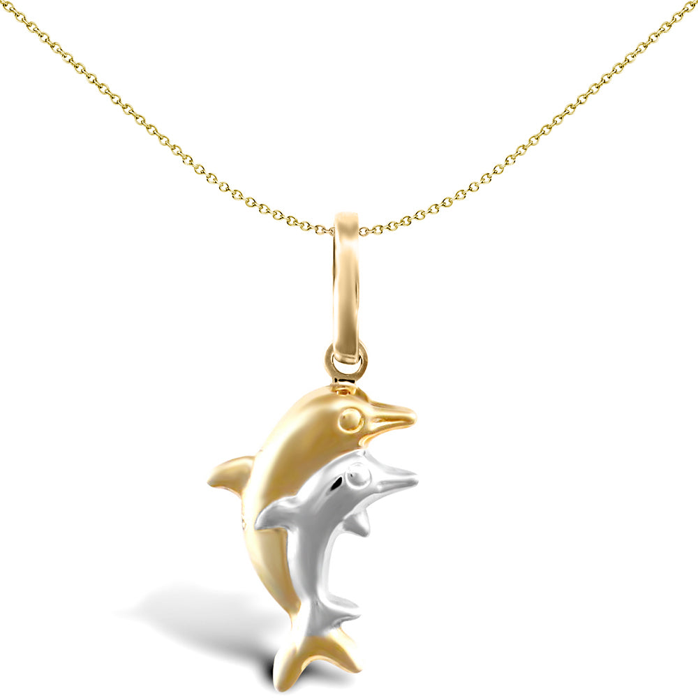 Ladies 9ct Yellow and White Gold  Dolphin Pair Charm Pendant - JPC213