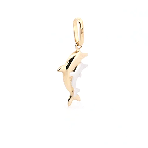 Ladies 9ct Yellow and White Gold  Dolphin Pair Charm Pendant - JPC213