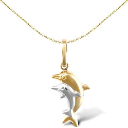 Ladies 9ct Yellow and White Gold  Dolphin Pair Charm Pendant - JPC213