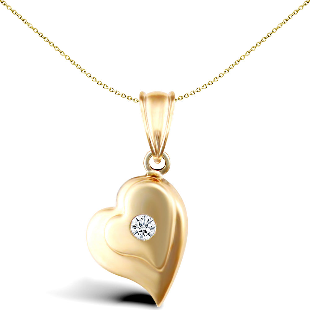 9ct Gold  CZ Layered Love Heart Charm Pendant - JPC215