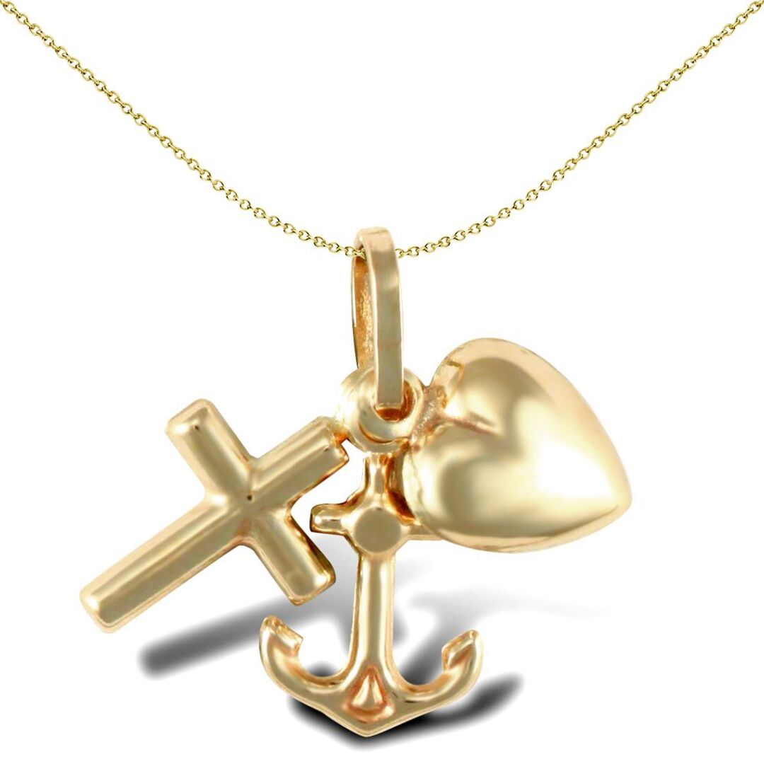 Ladies 9ct Gold  Faith Hope Charity Charm Pendant - JPC219