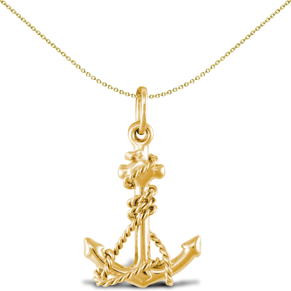 Ladies 9ct Gold  Anchor Rope Charm Pendant - JPC223