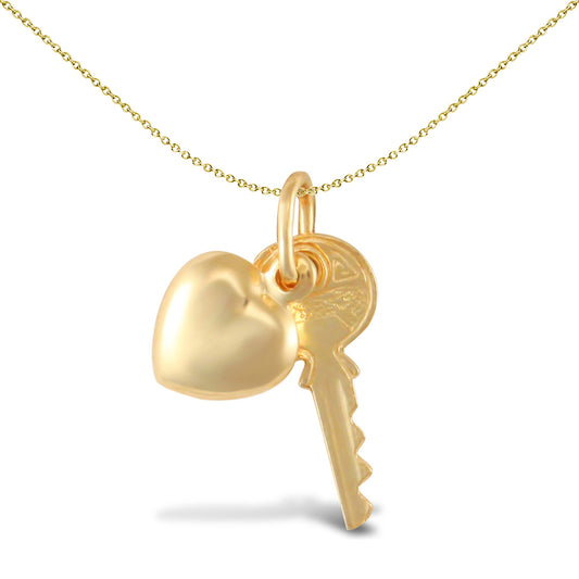 Ladies 9ct Gold  Key Heart Charm Pendant - JPC232