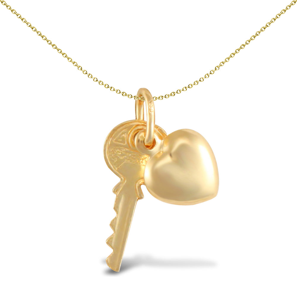 Ladies 9ct Gold  Key Heart Charm Pendant - JPC232