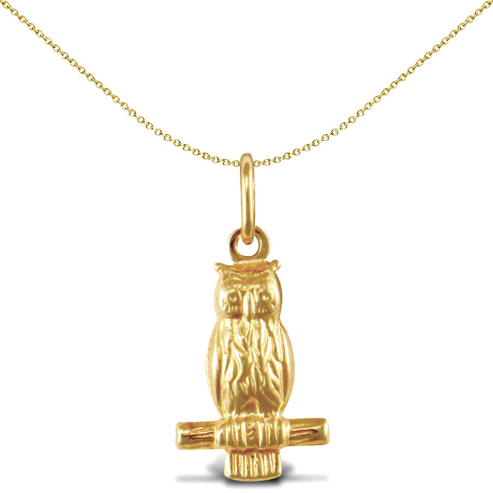 Ladies 9ct Yellow Gold  Wise Owl Charm Pendant - JPC237