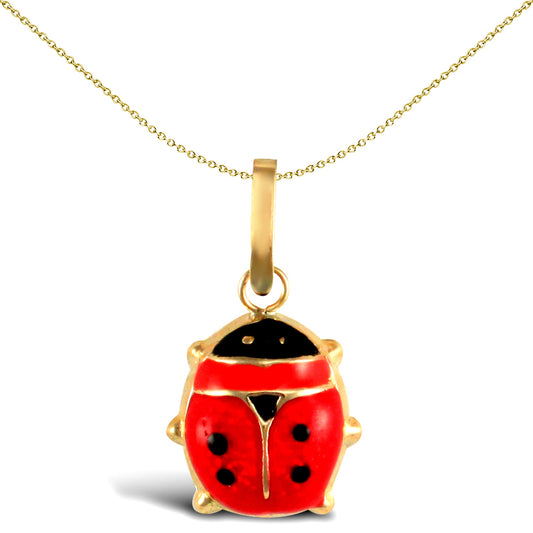 Ladies 9ct Gold  Enamel Red Black Ladybird Charm Pendant - JPC243