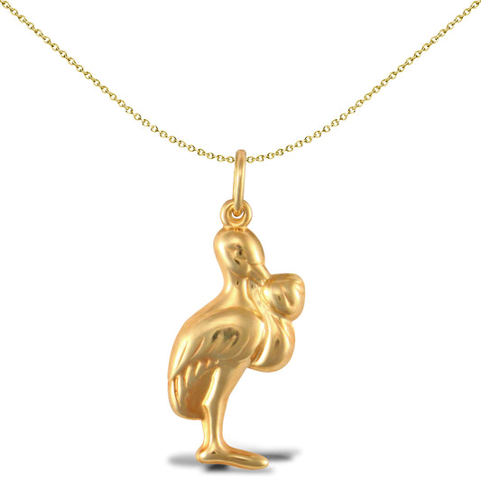 Ladies 9ct Gold  Stork & Baby Charm Pendant - JPC244