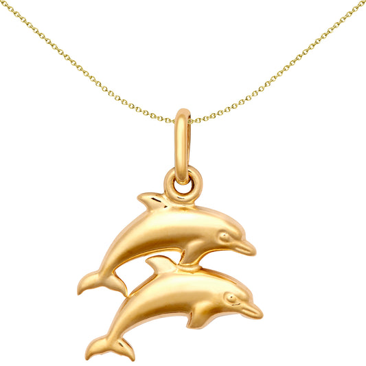 Ladies 9ct Gold  Double Leaping Dolphin Charm Pendant - JPC247