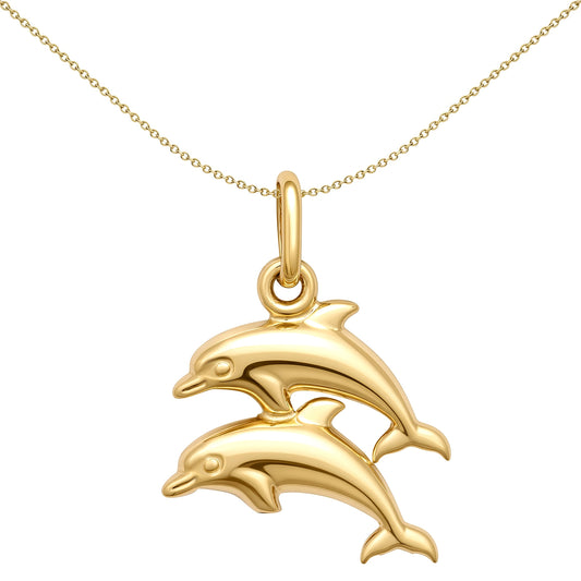 Ladies 9ct Gold  Double Leaping Dolphin Charm Pendant - JPC247