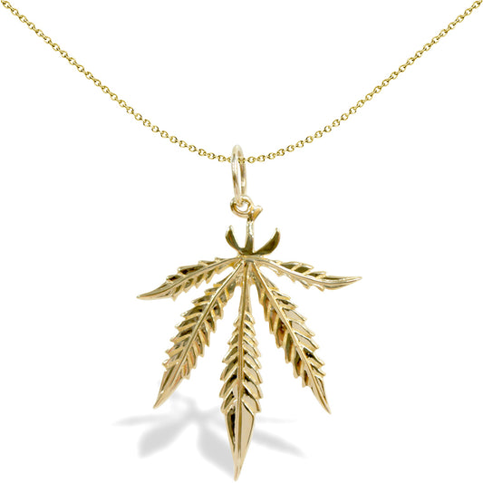Solid 9ct Gold  Marijuana Leaf Charm Pendant - JPD125