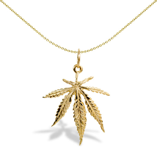 Solid 9ct Gold  Marijuana Leaf Charm Pendant - JPD126