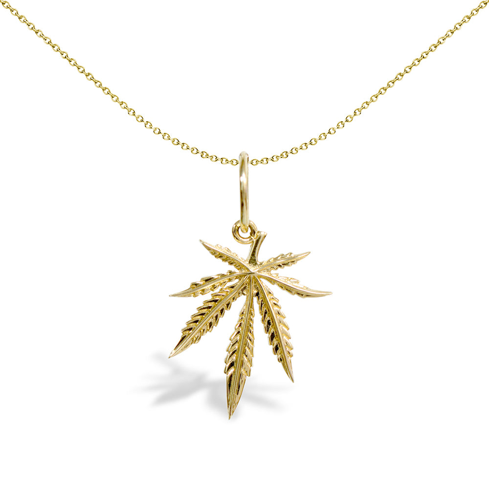 Solid 9ct Gold  Marijuana Leaf Charm Pendant - JPD127