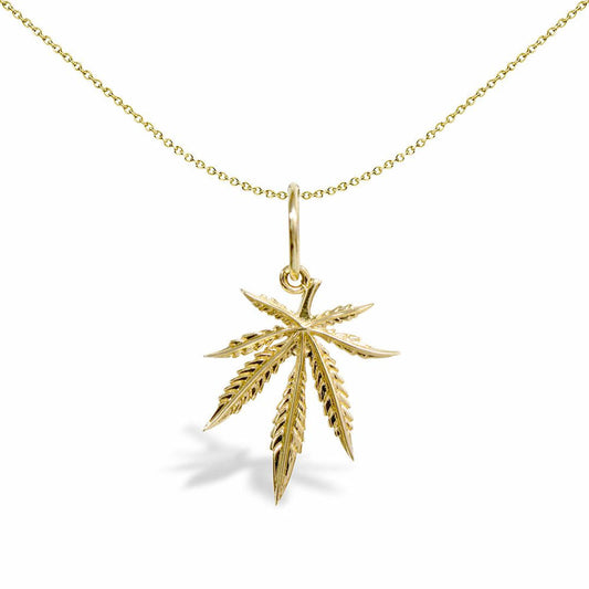 Solid 9ct Gold  Marijuana Leaf Charm Pendant - JPD127