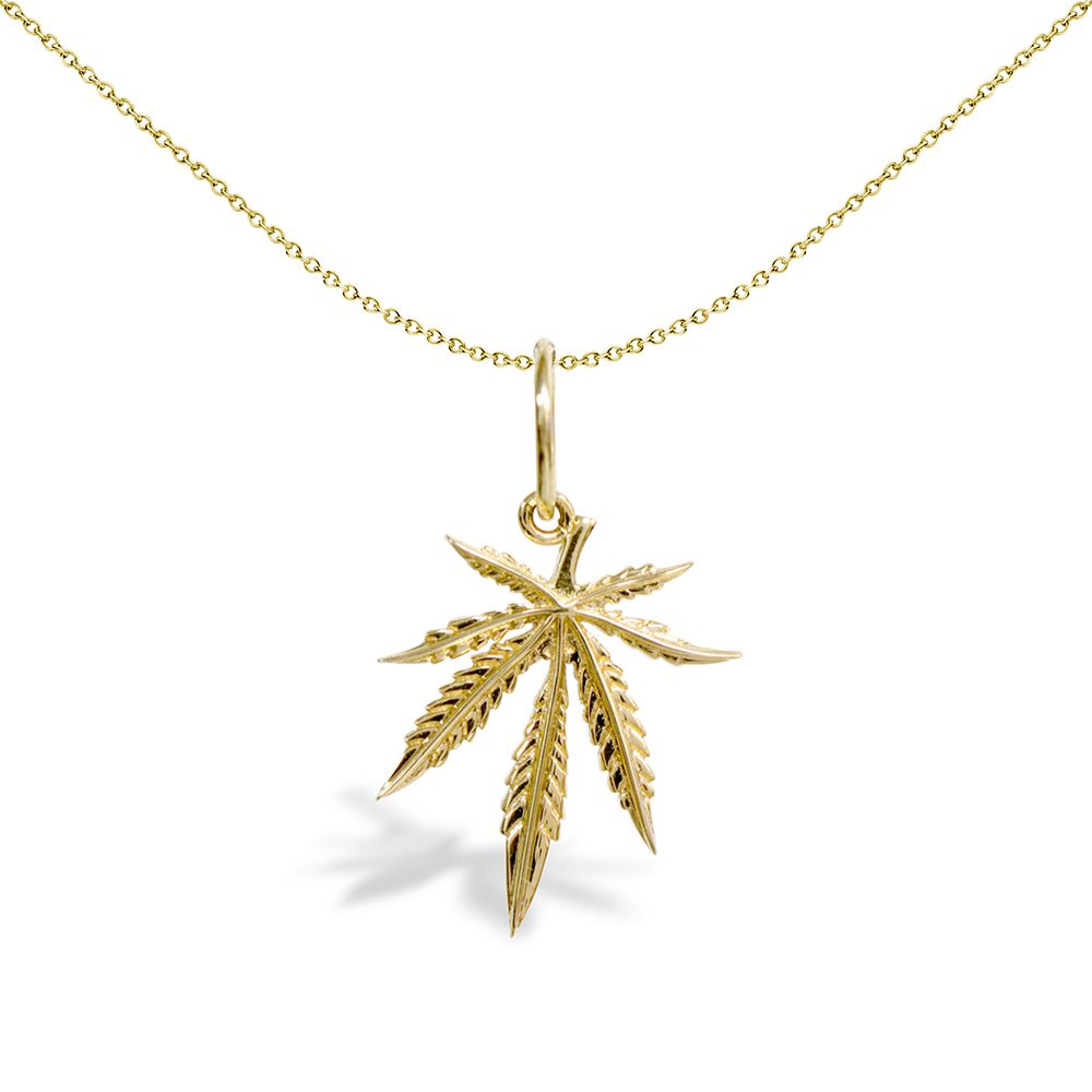 Solid 9ct Gold  Marijuana Leaf Charm Pendant - JPD127