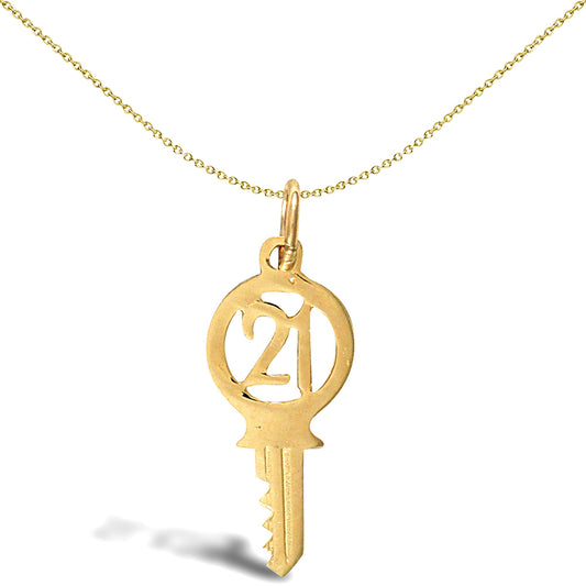Ladies Solid 9ct Gold  21 Birthday Key Charm Pendant - JPD179