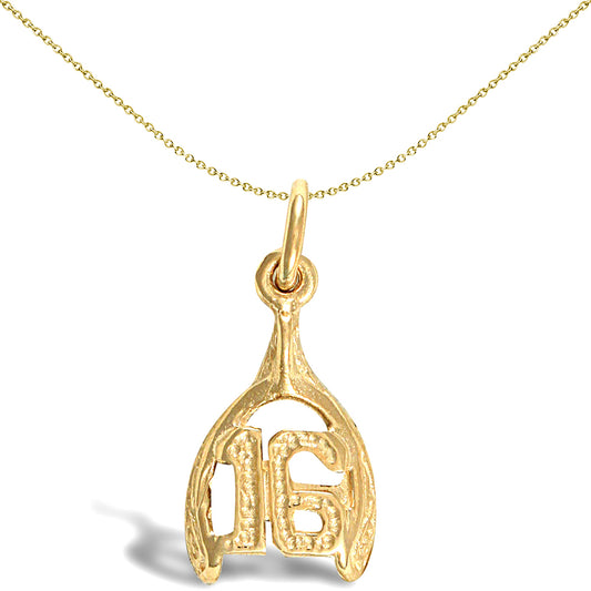Ladies Solid 9ct Gold  16 Birthday Wishbone Charm Pendant - JPD184