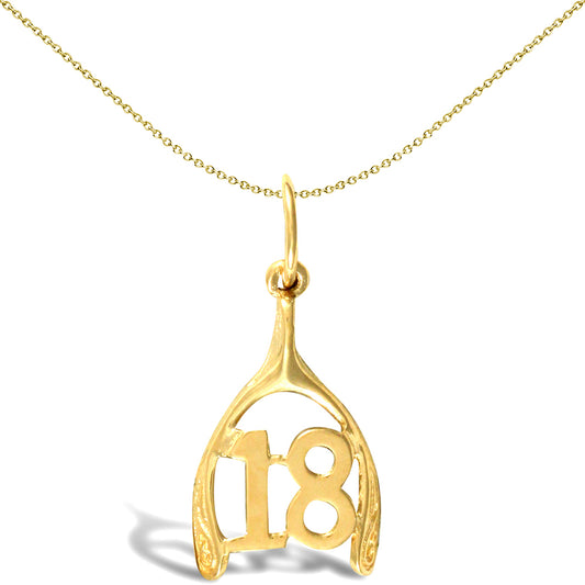 Ladies Solid 9ct Gold  18 Birthday Wishbone Charm Pendant - JPD185